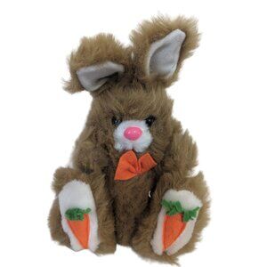 Vintage U.S. Toy Brown Bunny Plush 9" Stuffed Rabbit Felt Carrots Easter toy